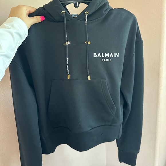 Black Balmain Cropped Hoodie Size Small